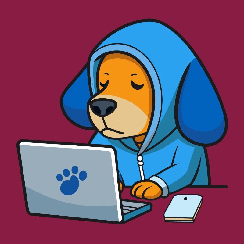 Un chien hacker mignon dort dans un sweat à capuche devant le PC