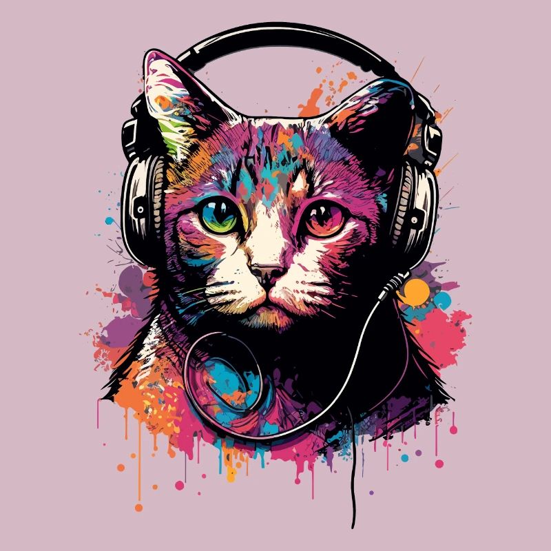 Bunte Katze mit Kopfhörer