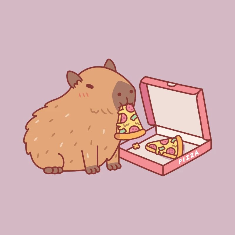 Mignon Capybara mangeant une pizza