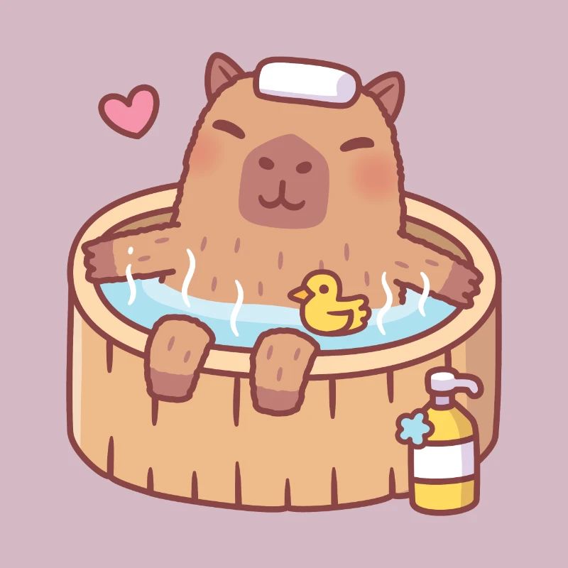 Mignon Capybara et Ducky se relaxant dans un bain chaud