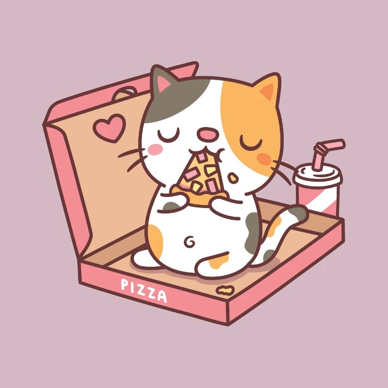 Mignon chat mangeant pizza dans la boîte à pizza