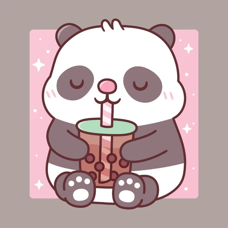 Cute Little Panda Drinking Bubble Tea