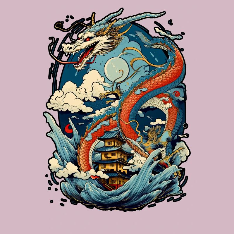 Chinesischer Drache Illustration auf einer flachen Farbe