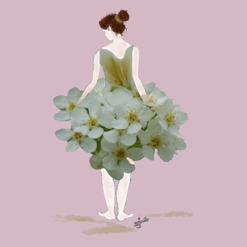 Femme de fleurs en robe de fleurs blanches