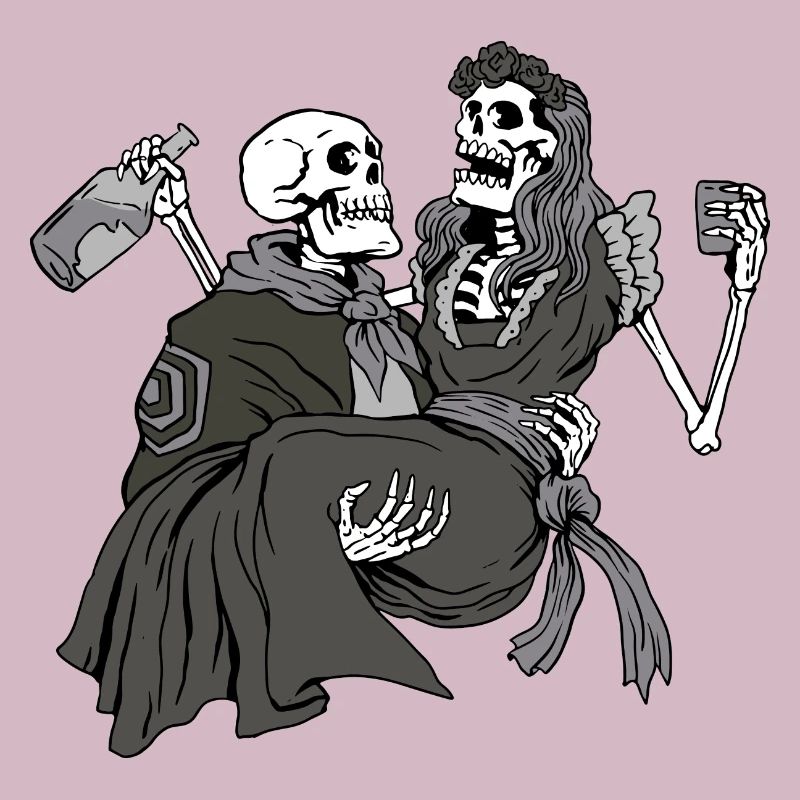 Skeleton couple drinking
