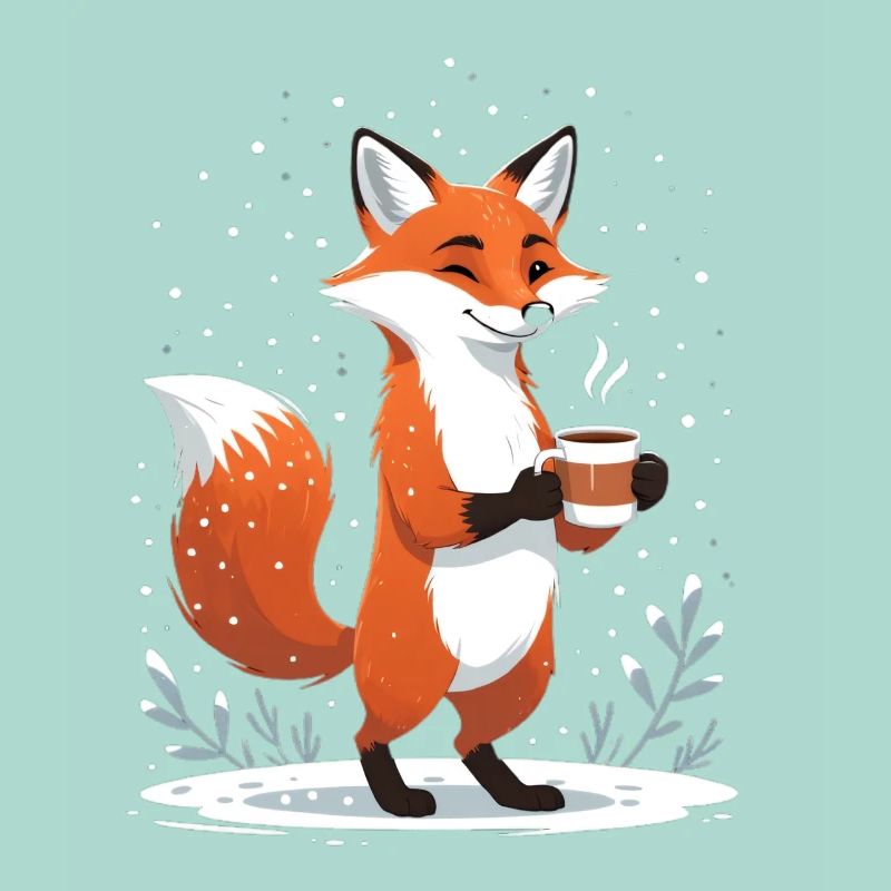 Fox with coffee in winter