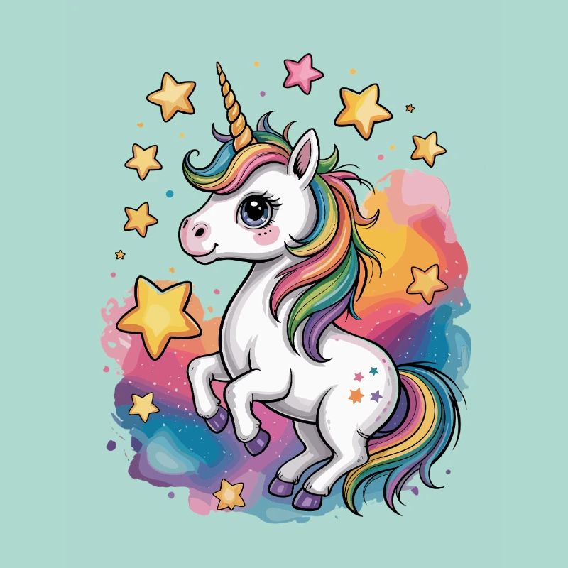 Bunter Einhorn mit Sternen und Regenbogen