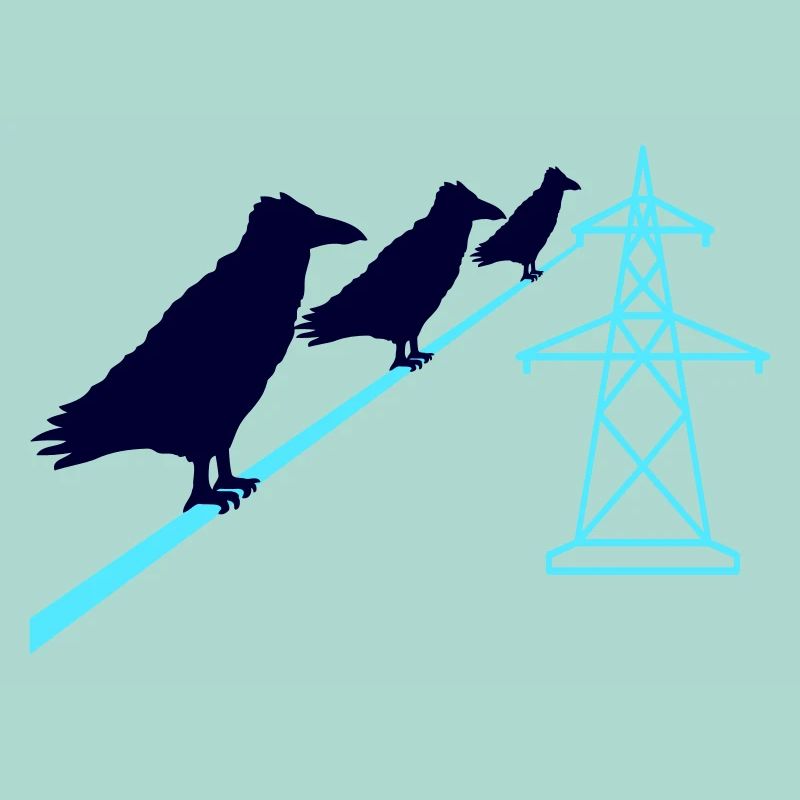 3 Ravens Sitting Câble d’alimentation Corde Câble d’alimentation Itinéraire du câble d’alimentation