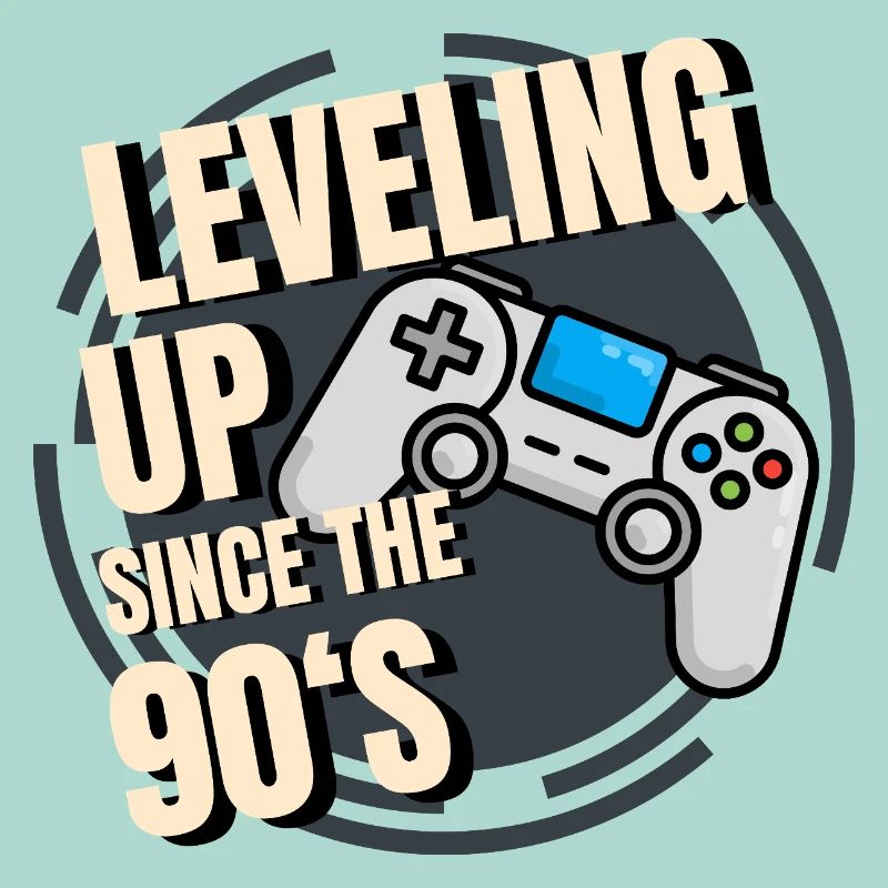 Retro-Spielcontroller mit 90er-Jahre-Text
