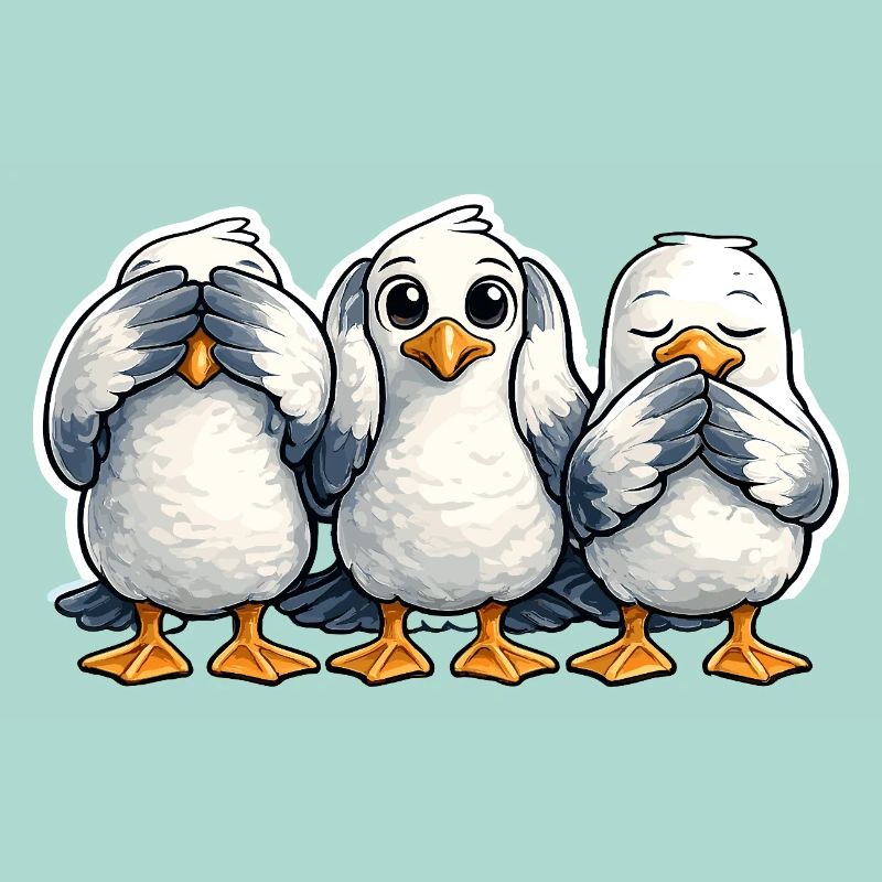 Three seagulls see nothing hear nothing say nothing