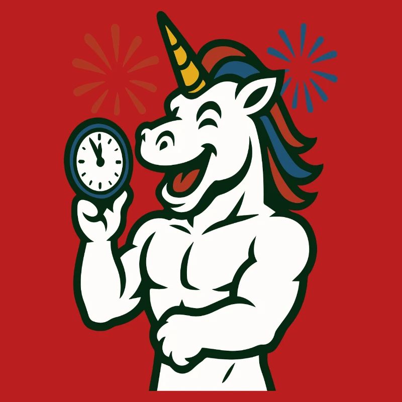Starkes Einhorn-Zeit-Illustrationsmaskottchen