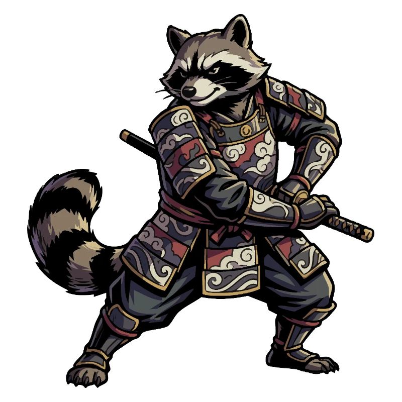 Waschbär Samurai mit Katana