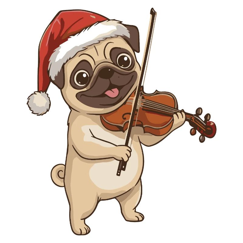 Weihnachts-Mops spielt Geigenkunst