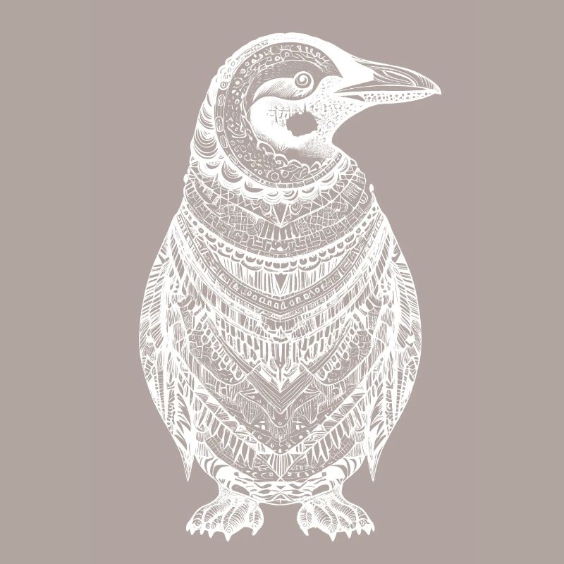 Cool penguin with boho ethno patterns in white