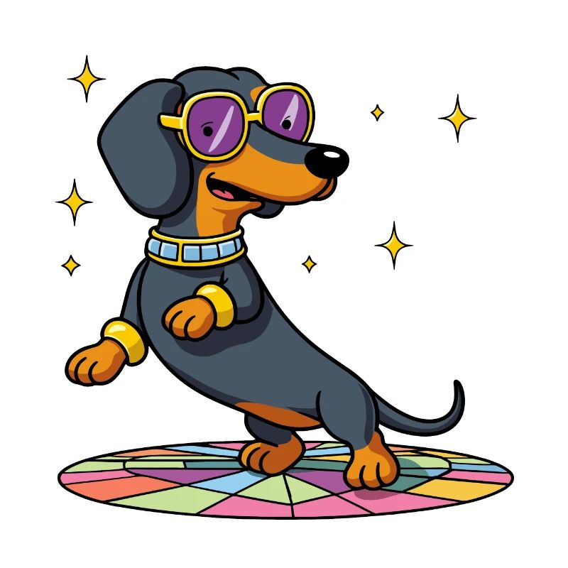 Disco chien teckel Stu danses danse danse balle disco danseuse