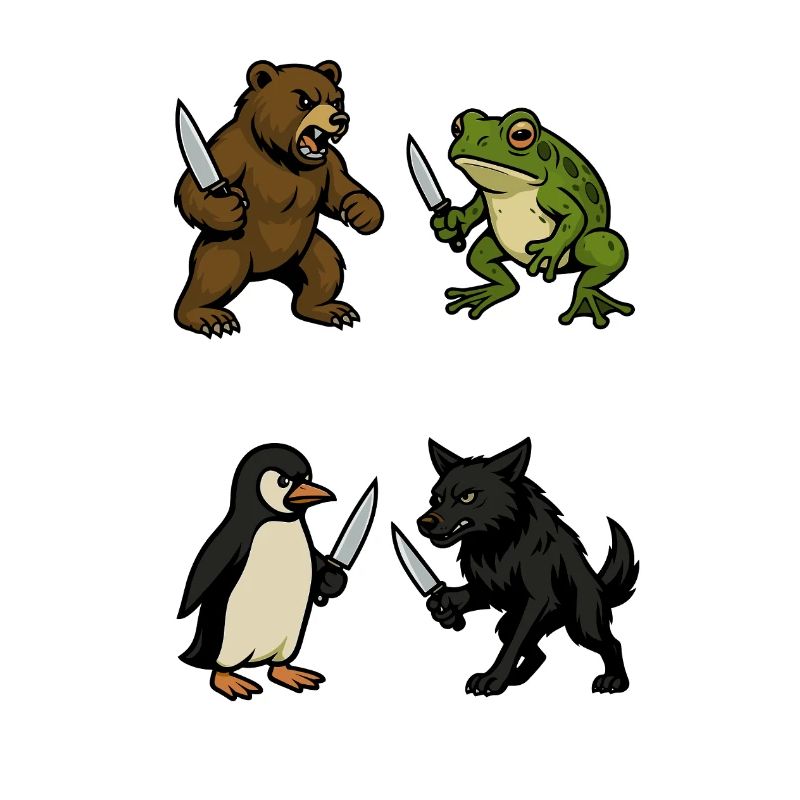 Bär Frosch Pinguin Wolf Kampf Messer Duell VS Tier