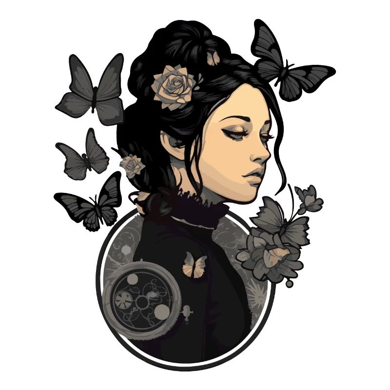 Gothic Mädchen mit ästhetischen Schmetterlingen -