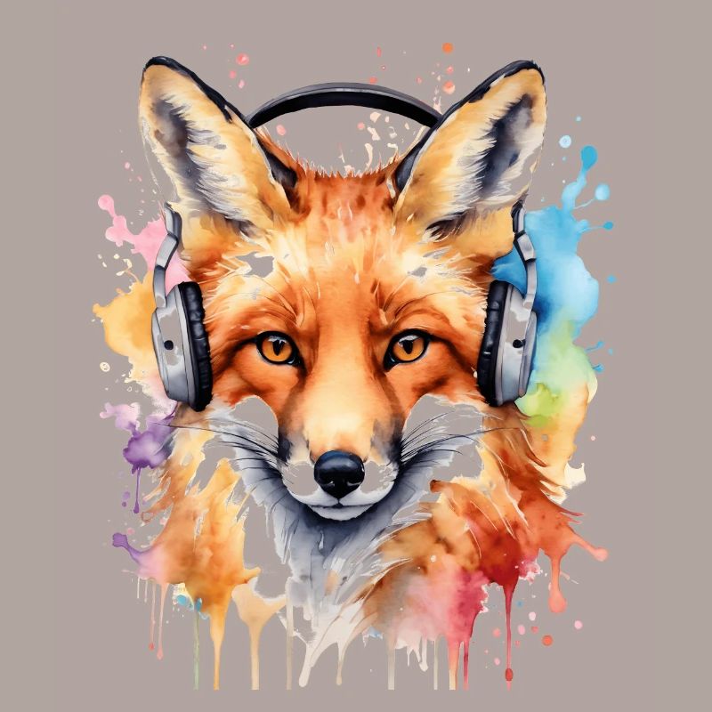 Fuchs Kopfhörer Musik Bunt Tier Design Print
