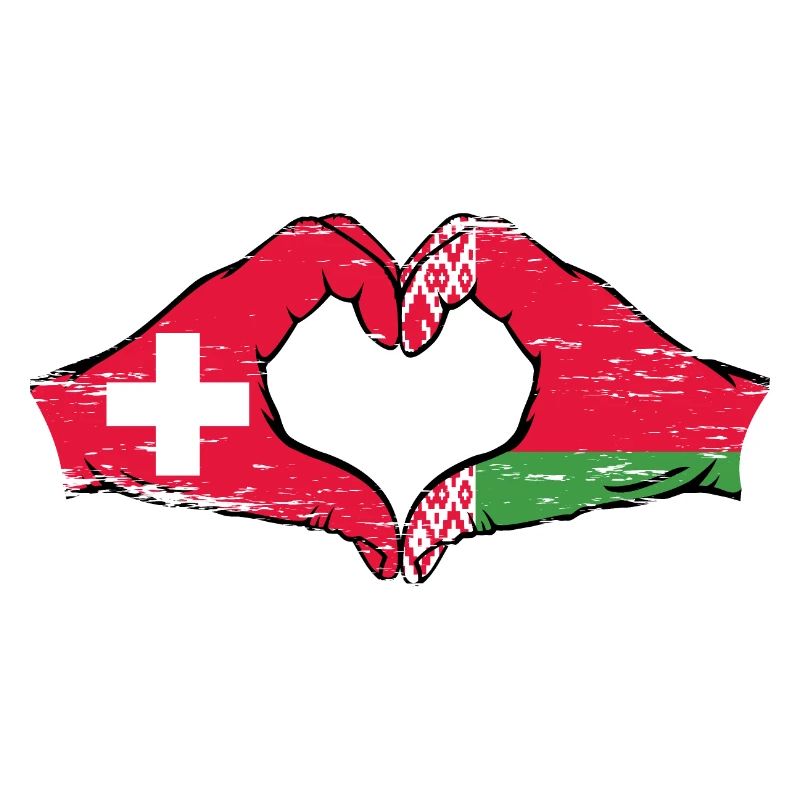 Suisse Biélorussie Drapeau Mains Coeur Forme Utilisé