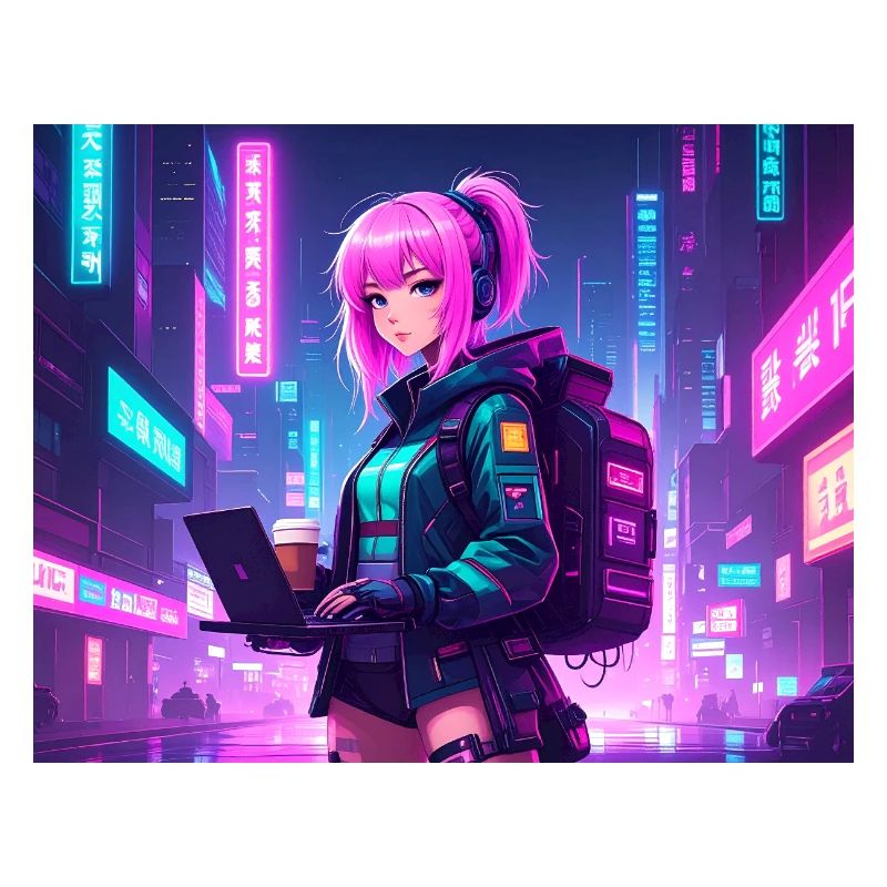 Neon Hacker Girl – Ready to Code & Conquer