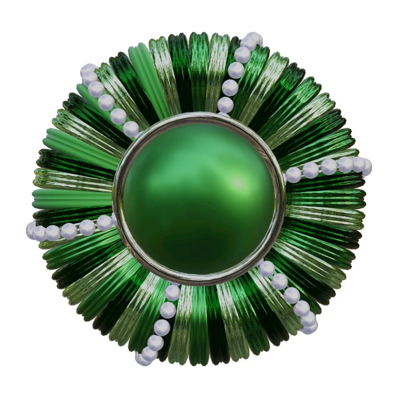 Bouton vert avec perles