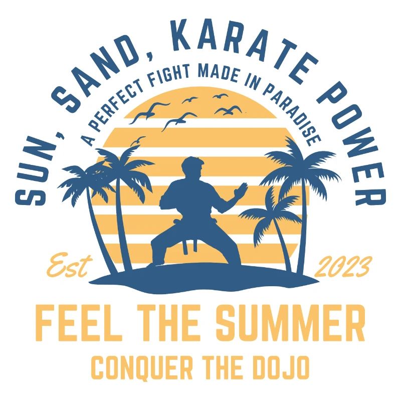 Karate summer on the beach under palm trees
