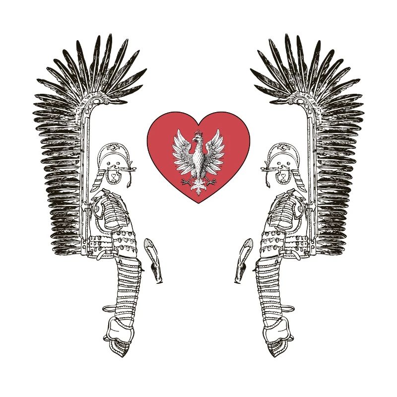Winged hussar with polish white eagle in heart
