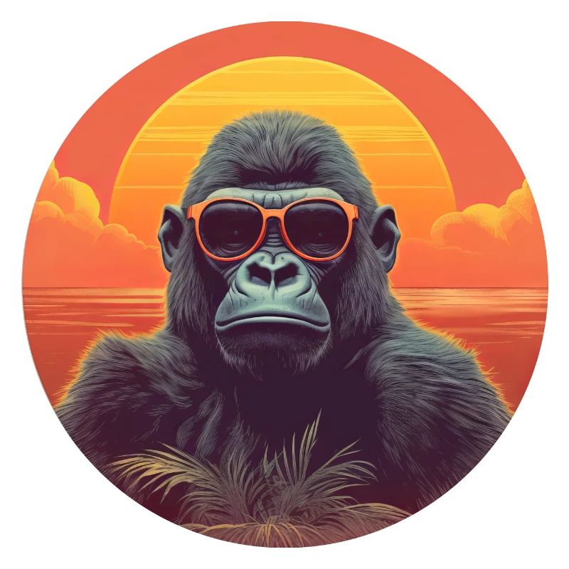 Gorille cool au coucher du soleil: conception de singe détendue