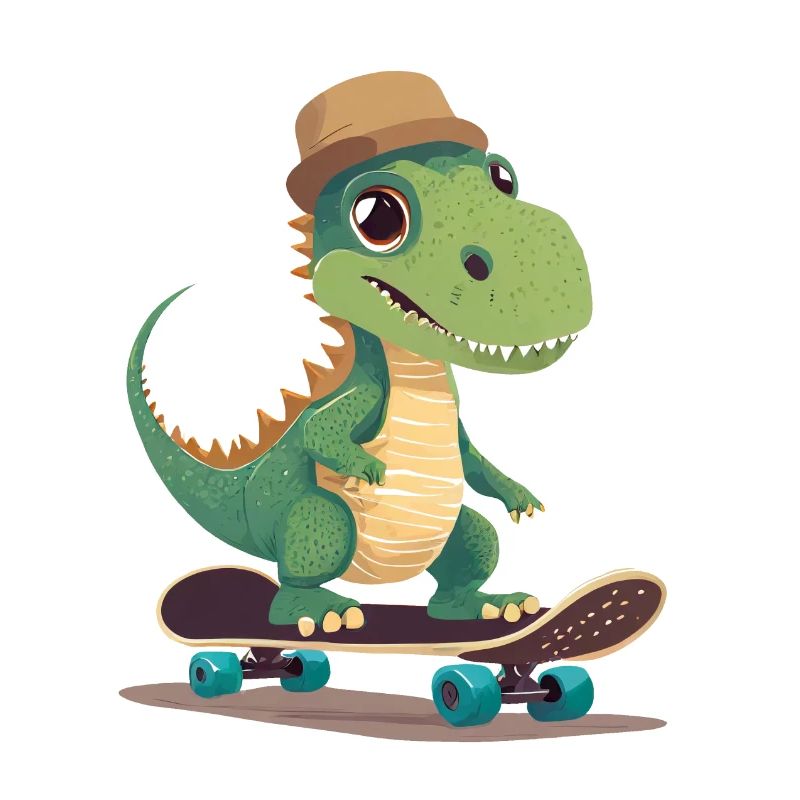 Cute dinosaur riding skateboard