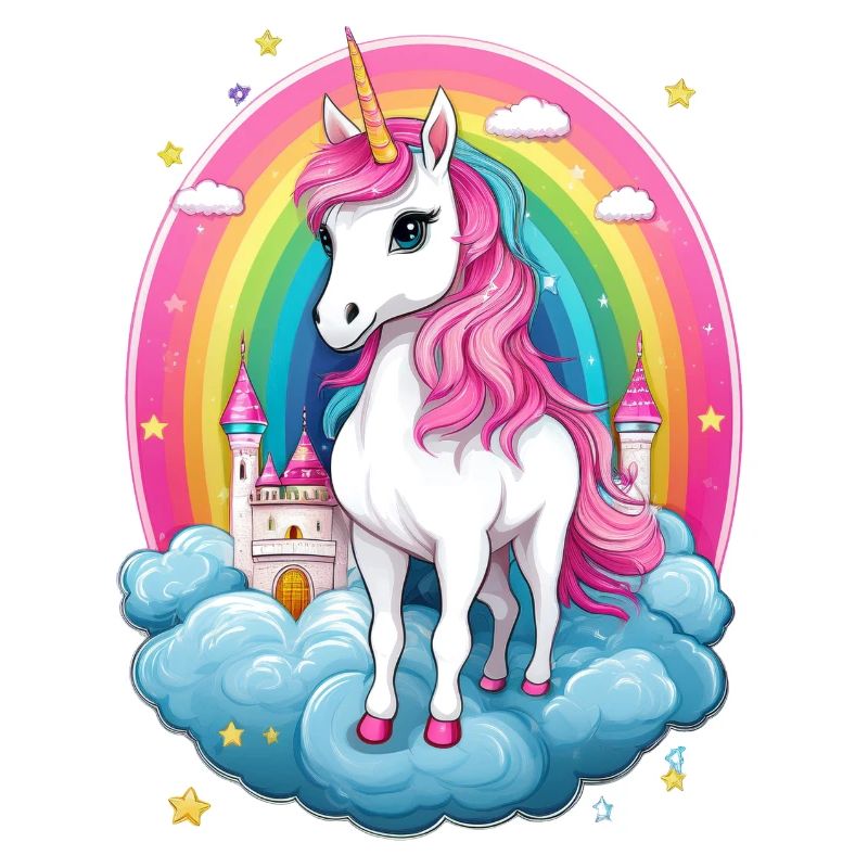 Fantasy Unicorn with Rainbow and Castle