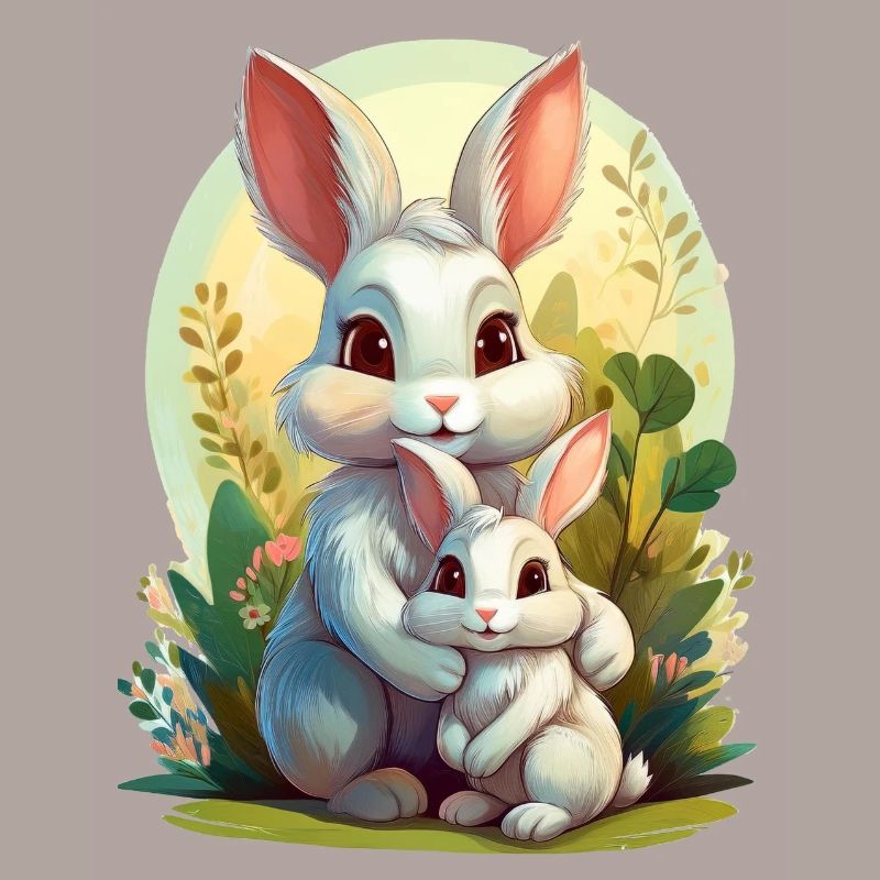 Mama Hase umarmt ihr Kind