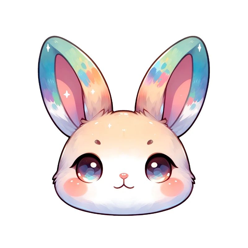 Niedliches Chibi-Hasengesicht mit watefarbenen Ohren