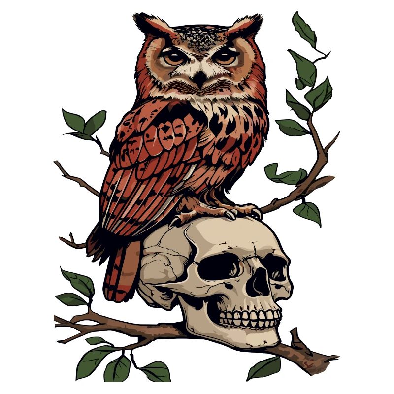 Owl Perched on Skull Dark Nature Design
