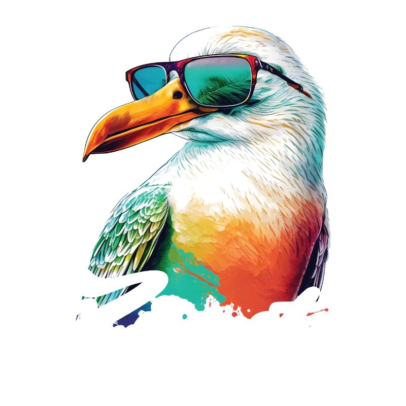 Zingst Urlaub coole bunte Möwe mit Sonnenbrille