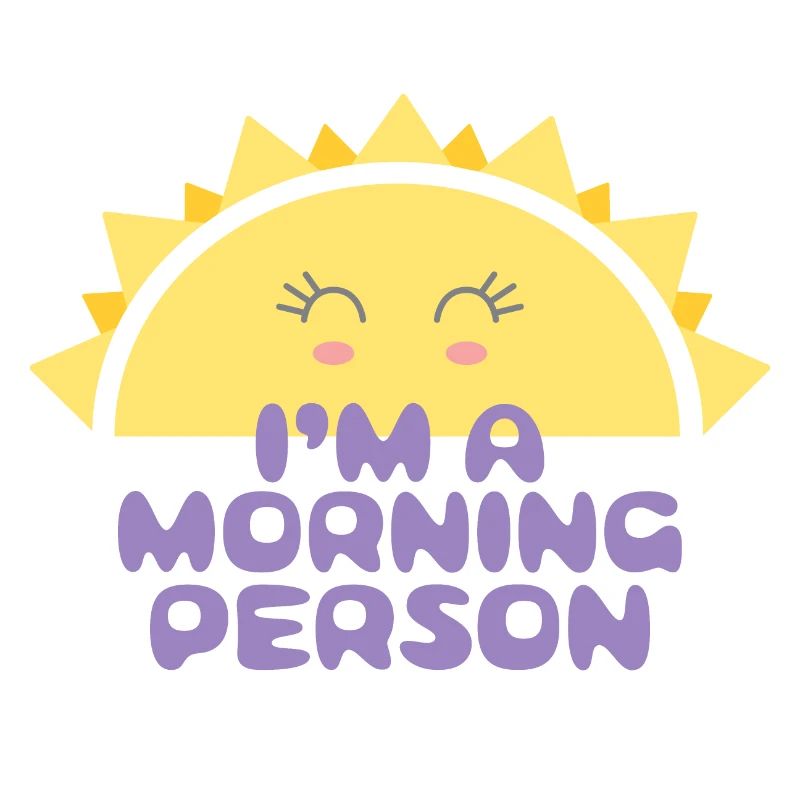 Fröhliche Sonne mit der Inschrift Ich bin ein Morgenmensch