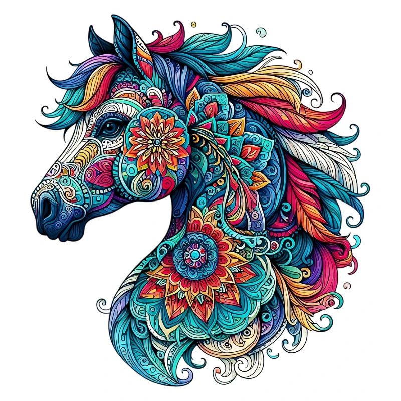 Cheval décoré de Mandalas