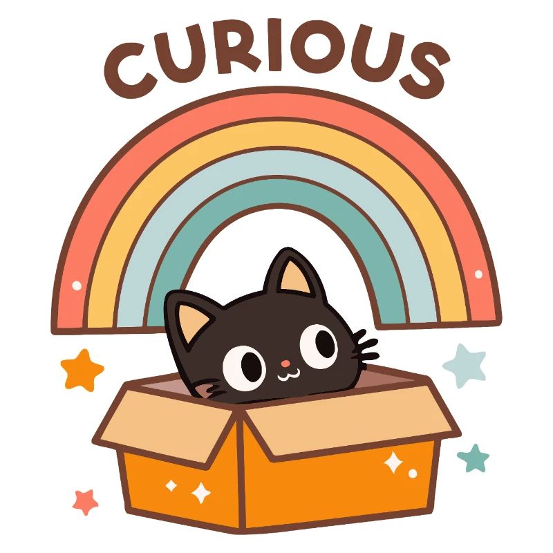 Neugierige Katze in Regenbogenkarton
