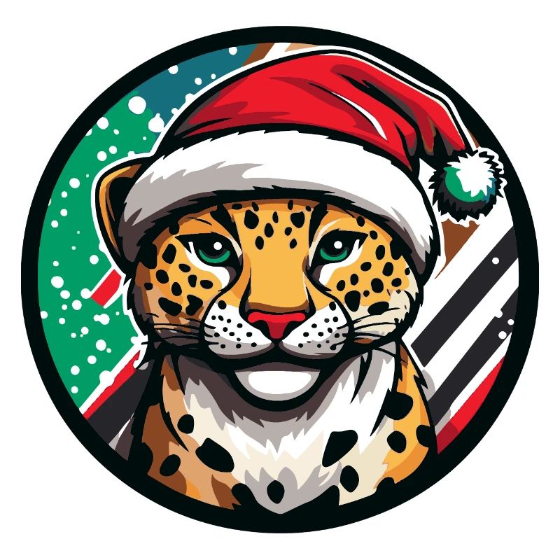 Leopard im Weihnachtsmannhut