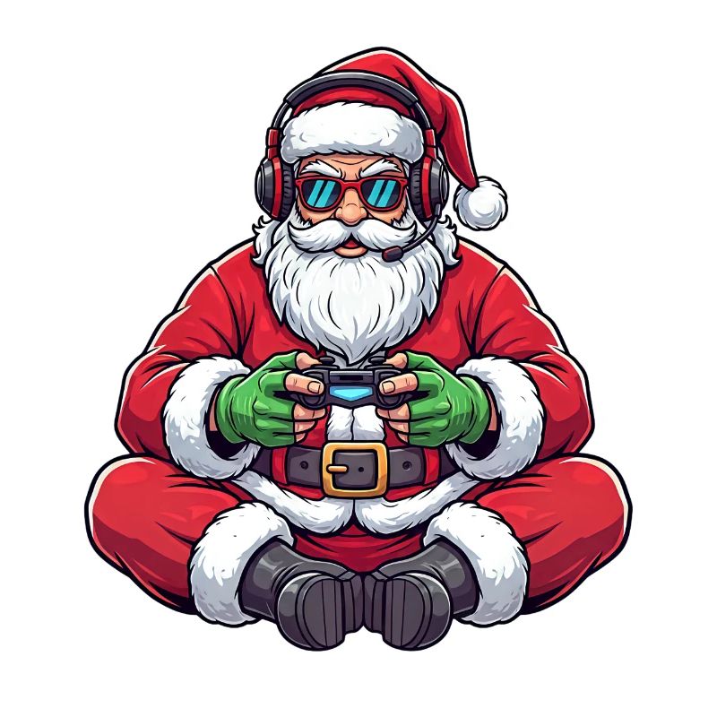 Gamer Weihnachtsmann Spielt Videospiel-Controller