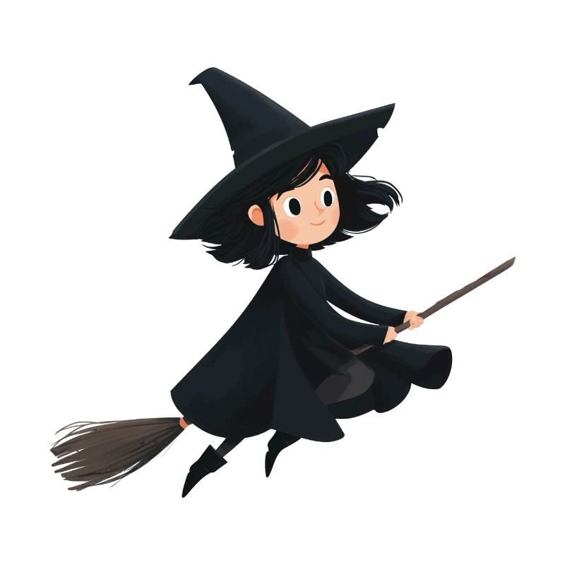 Flying witch on her broom