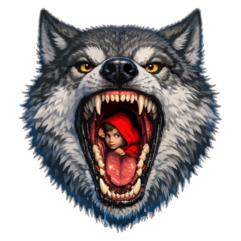 Wolfskopf mit Rotkäppchen