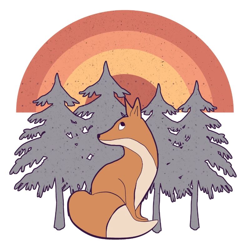 Fuchs im Wald mit Regenbogen