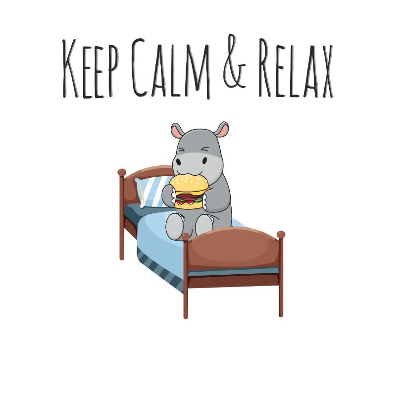 Keep Calm & Relax - süßes Nilpferd mit Burger