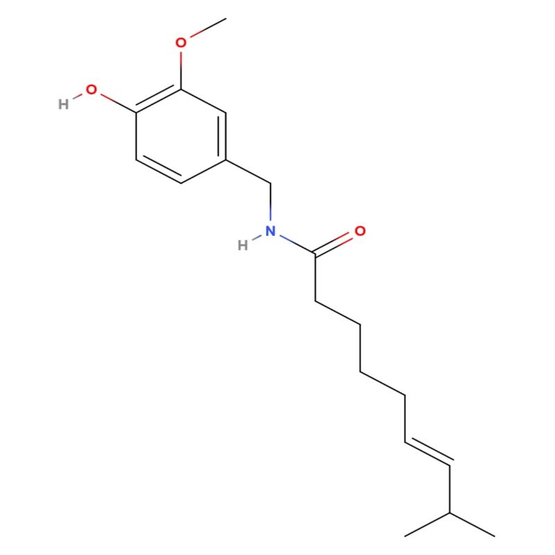 Molécule de capsaïcine - Formule structurale colorée