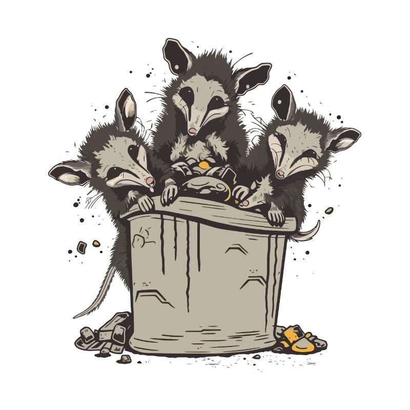 Opossums mangeant des ordures