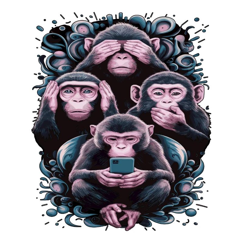 Wise Monkey With Mobile Phone Funny Multi Media Design