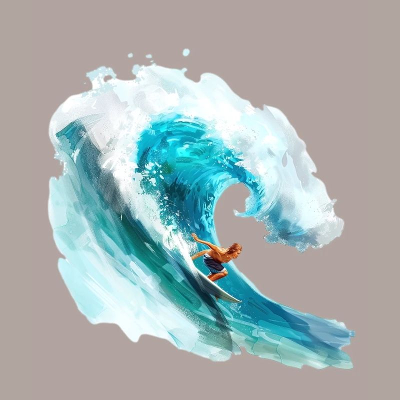 Surfer riding a big wave in a 2D