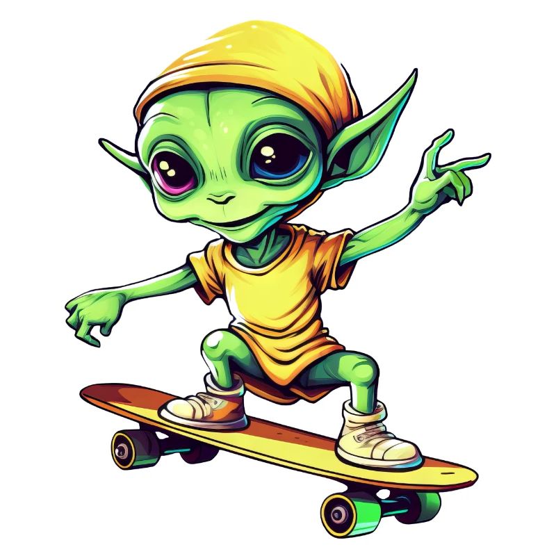 Alien vert sur skateboard : Intergalactique
