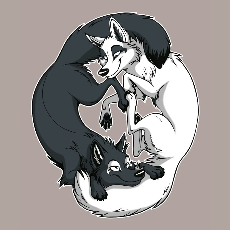 Yin Yang Foxes (white border)