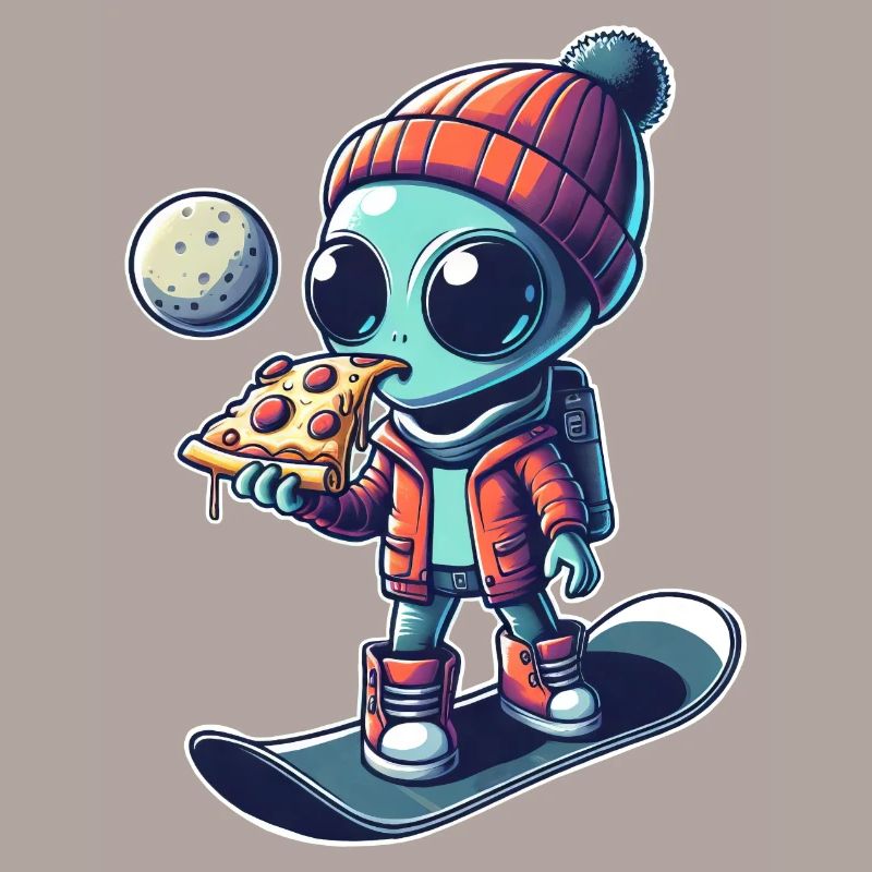 Cute Comic Alien Snowboard Snowboarder